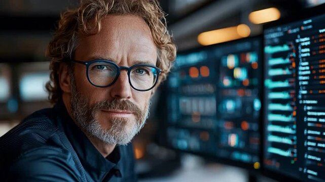 Tech Wizard: A focused specialist immersed in data analytics, illuminated by the glow of digital information displayed on screens. This photo evokes the dedication and intricacy of modern technology.