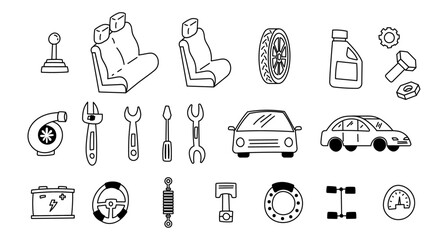 car engine parts doodle hand drawing icon
