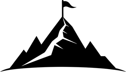 Mountain Peak With Flag On Top Silhouette Vector Illustration