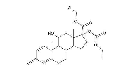 loteprednol etabonate molecule, structural chemical formula, ball-and-stick model, isolated image anti-inflammatory agent