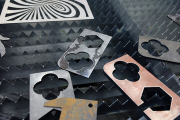Various shape metal perforated steel made from automatic and high precision laser cutting process in industrial at factory.