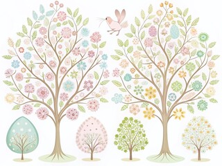 Obraz premium Delicate Easter Tree Illustrations: Digital Prints & Springtime Decor