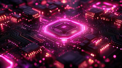 Obraz premium Glowing CPU on Circuit Board, Tech Background, Abstract