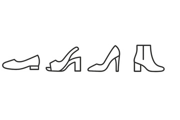 Fototapeta premium Different styles of women's footwear displayed in a minimalist design on a plain background