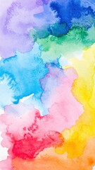 Obraz premium A vibrant watercolor background featuring a harmonious blend of various colors, including soft blues, warm yellows, and rich reds, creating a dreamy effect.