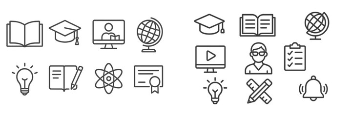 Educational icons representing learning, knowledge, and academic achievement in a minimalist design layout