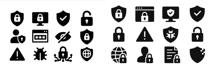 Collection of security icons representing various aspects of online safety and data protection