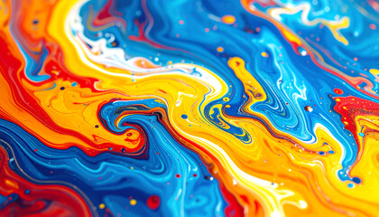 Fototapeta premium Vibrant abstract swirls of blue, orange, and yellow create a dynamic, colorful pattern that evokes energy and creativity