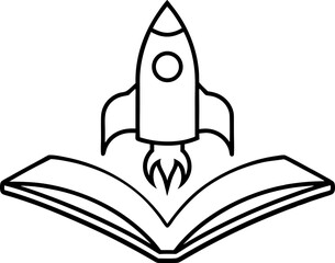 Rocket Launching From Book Line Art Vector Illustration