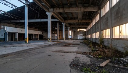 Abandoned Industrial Warehouse Interior With Natural Light