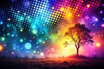 Fototapeta premium Dreamlike Dot Art Silhouette Surrealism: Ethereal Backdrop, Abstract Dots, Mystical Silhouette