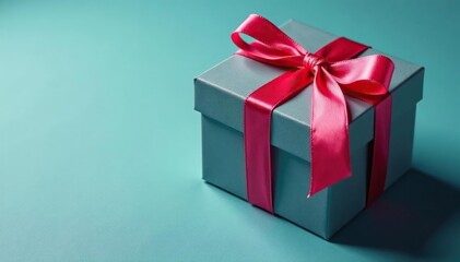 Elegant gift box, tied with a satin ribbon, ready for presentation , green, background, luxury