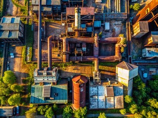 Drone View: Rustic Industrial Plant Doodle Texture Pattern Art