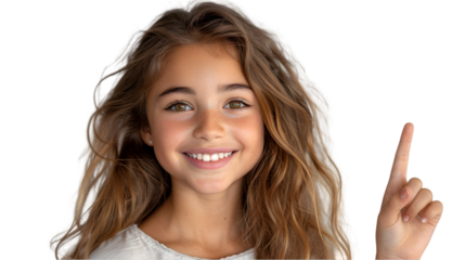 Girl pointing up with happy, and idea.