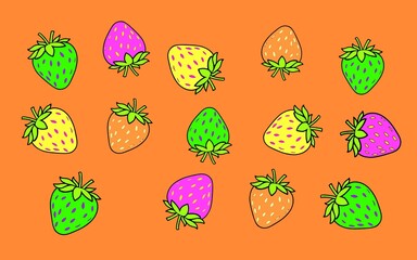 Strawberry pattern. Background with sweet red berry. strawberry cartoon flat illustration. Color full strawberry background	