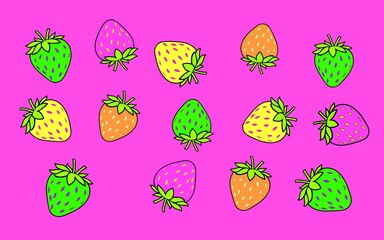 Strawberry pattern. Background with sweet red berry. strawberry cartoon flat illustration. Color full strawberry background	