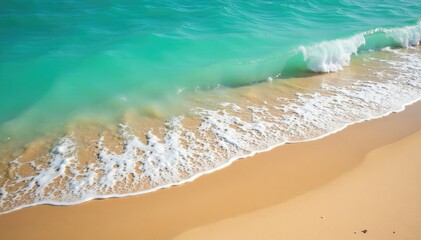 Naklejka premium Golden sand meets turquoise water, gentle waves , tropical, blue, holiday