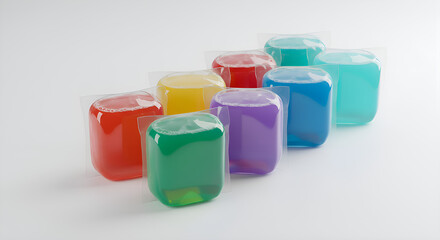 Set of refillable cleaning solution pods, arranged neatly on white background