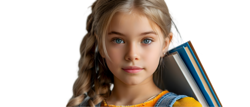 Girl student books backpack portrait. (1)