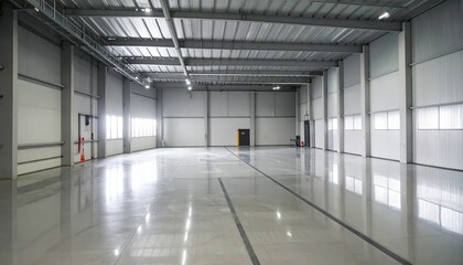 Large Empty Industrial Warehouse with Polished Concrete Floor