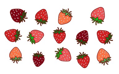 set of strawberries .strawberry pattern. Background with sweet red berry. strawberry cartoon flat illustration. Color full strawberry background	