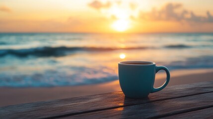 Morning tranquility, Coastal coffee break at sunrise offering peaceful vibes