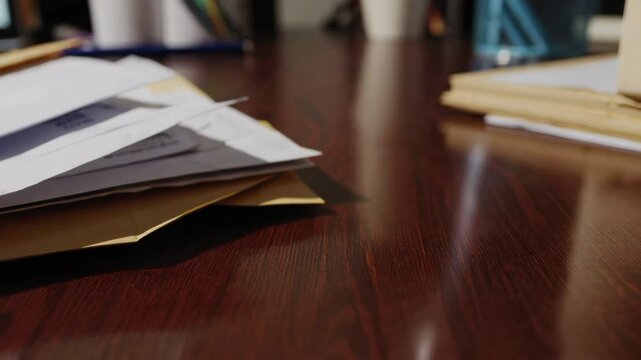 Close-Up of Paperwork and Letters on Desk