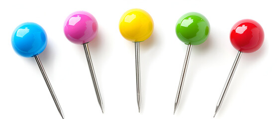collection of various pushpins on white background ,each one is shot separately ,Drawing pins ball in different colors isolated on white background