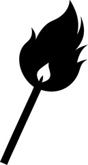 Single Matchstick Lit Silhouette Vector Illustration