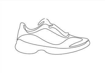 Continuous one line drawing of sneakers vector. Shoe line icon sneaker vector. Vector illustration. Linear shoe design. Sneakers vector linear icon outline. Shoes continuous icon.
