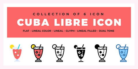 Cuba Libre Icon Collection. Flat. Lineal. Glyph Styles