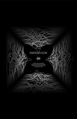 sound waves from particles on a black background. Contrast emphasizes the difference in structure. Abstract style, sound design, data visualization.