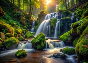 Enchanting Black Forest Waterfall: Mystical Deep Forest Cascade, Germany