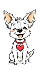 Obraz premium Happy cartoon dog with heart collar and inviting smile