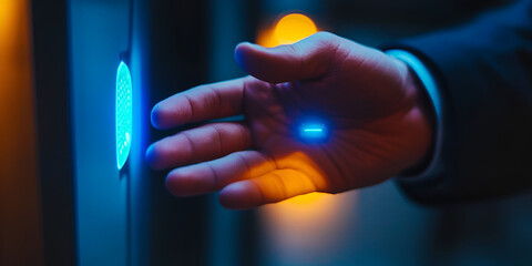 Biometric Security System with Hand Scan for Access, Fingerprint Scanner on Office Door for Digital Authentication, Handprint Recognition Technology for Secure Building Access

