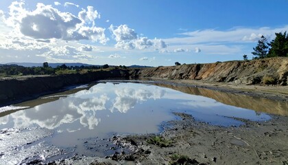 Obraz premium Tranquil Reflection of Clouds in a Serene Water Pool Landscape