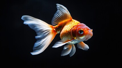 Elegant Goldfish  Aquatic Animal   Swimming  Black Background