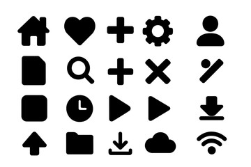 Silhouetted icons representing various activities and functionalities commonly found in digital applications and user interfaces