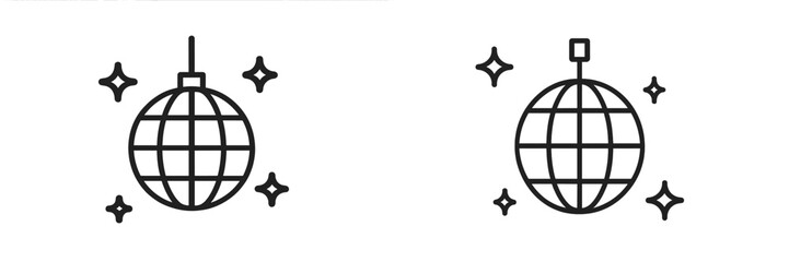 Unique disco balls illustrated with decorative sparkles, perfect for parties and celebrations in festive settings