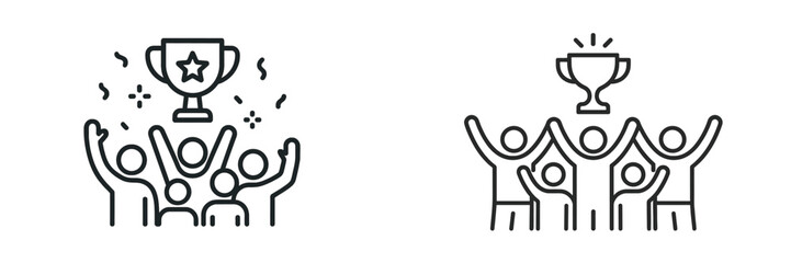 Celebrating victory with a trophy and joyful group of people in a festive atmosphere