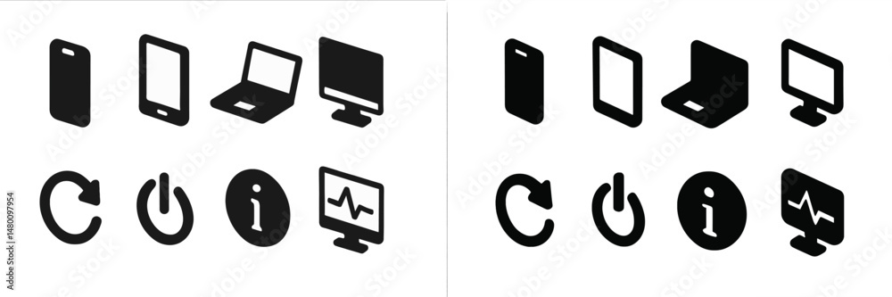 Wall mural collection of tech icons illustrating various devices and symbols often used in digital contexts