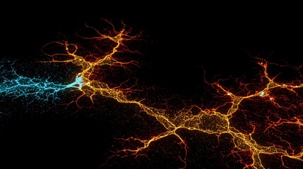 Electrical currents collide generating abstract digital energy display