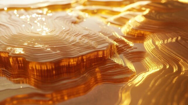 Abstract Golden Topography Close Up View Digital Art Illustration Concept Design Background Texture - Powered by Adobe