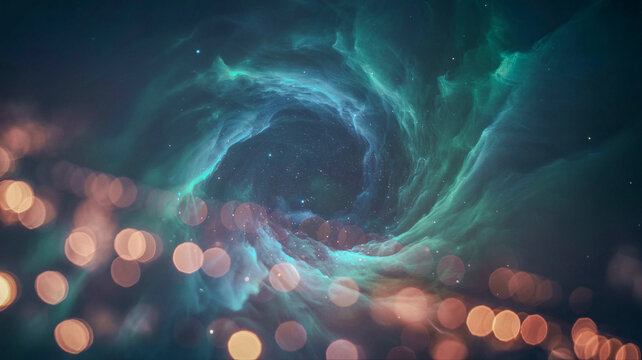 Abstraction nox sky with glowing stars and bokeh lights background 