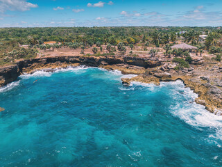 Village Boca de Yuma Caribbean rocky coastline, Dominican Republic, beautiful ocean view