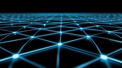 Blue Glowing Geometric Network Grid on Dark Digital Background