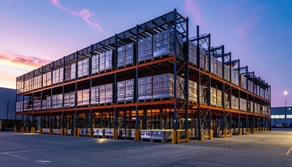 Modern Warehouse Storage Facility at Sunset with Industrial Aesthetic