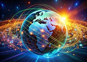 Fototapeta premium Global Network Security: Protecting Cloud Data with Big Data & AI - 3D Surreal Render