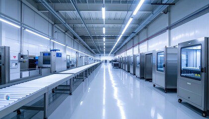 Obraz premium Modern Industrial Facility with Sleek Lines and Bright Lighting