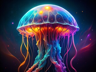 Glowing Jellyfish, Dark Background, Abstract Neural Network Art